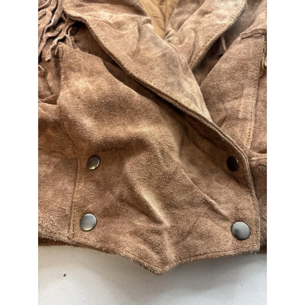 WESTVIEW Womens Brown Suede Leather Fringe Jacket Small S Western Boho Cropped